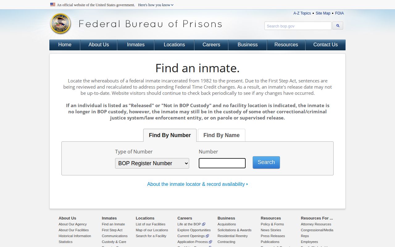 Federal Inmate Locator release search for a Madison County federal case