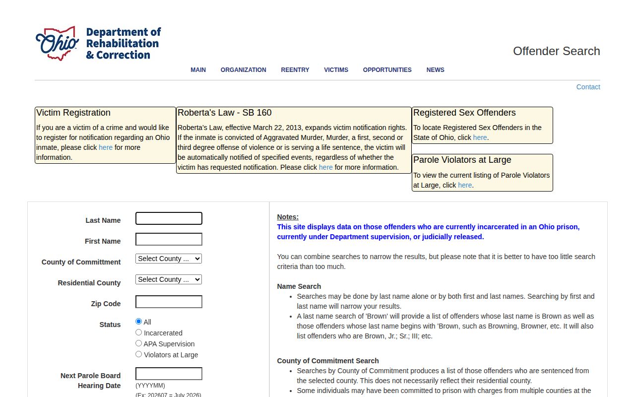 Madison Correctional Institution release search through ODRC