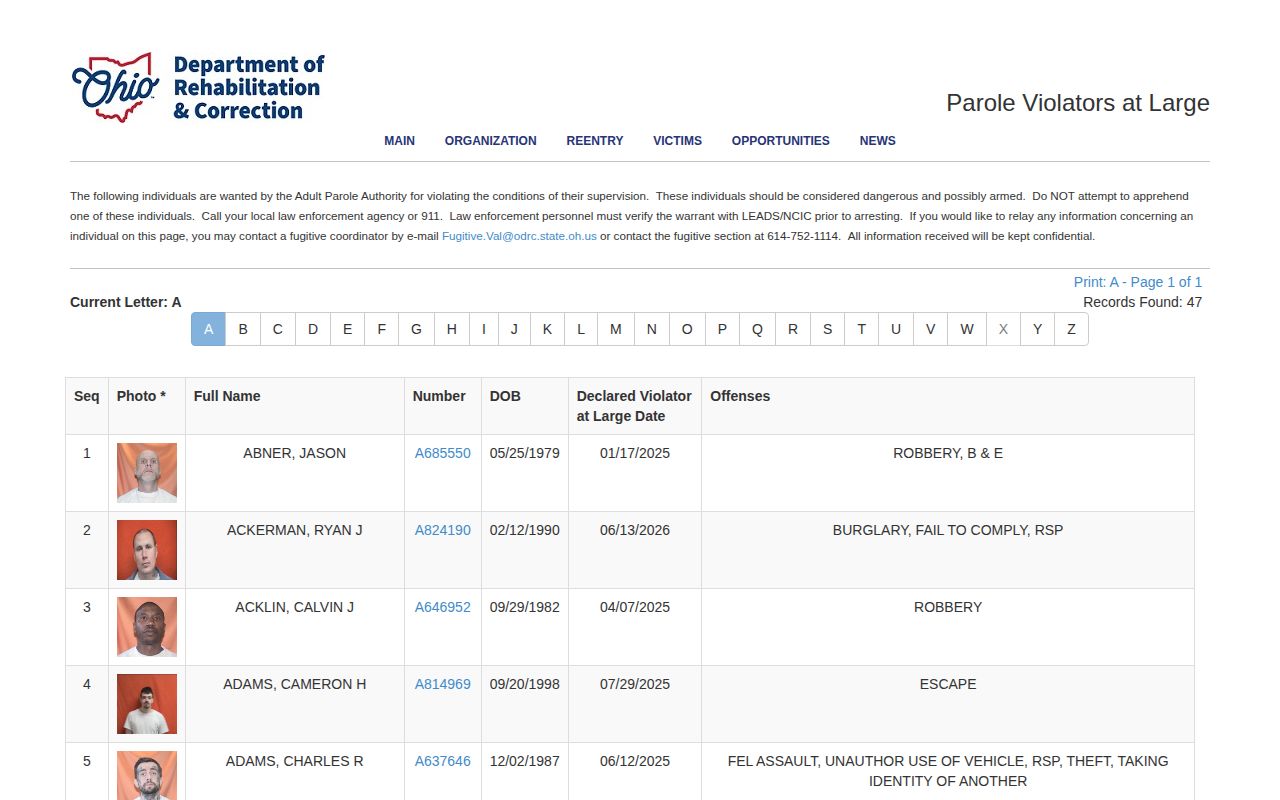 Madison County probation and parole violator record lookup