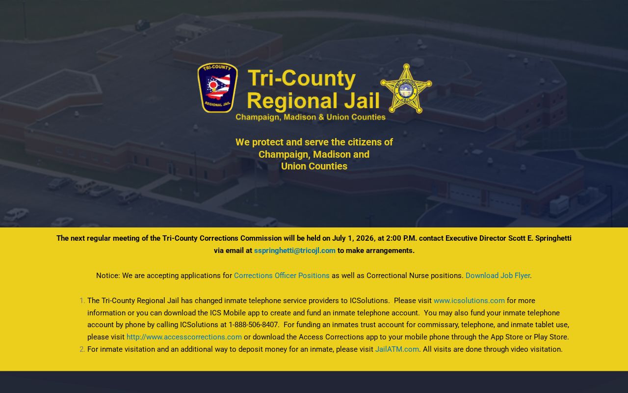 Official Tri-County Regional Jail contact and Madison County service information